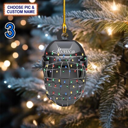 Custom Name Ice Hockey HelmetChristmas Ornament – Christmas Tree Hanging Decor - Image 3