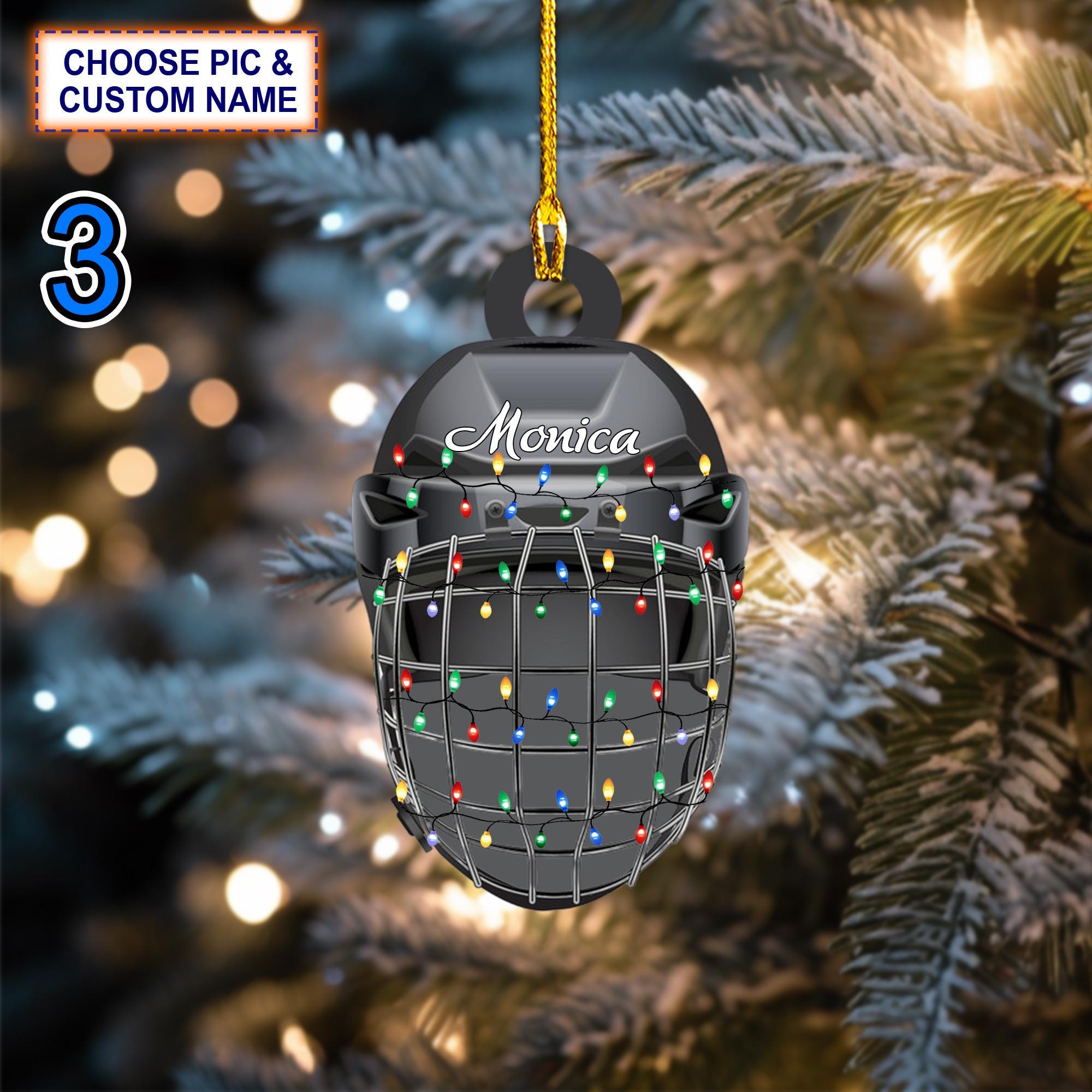 Custom Name Ice Hockey HelmetChristmas Ornament – Christmas Tree Hanging Decor - Image 3