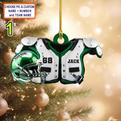 Custom Name And Number American Football Shoulder Pads and Helmet Personalized Ornament