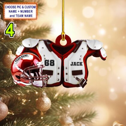 Custom Name And Number American Football Shoulder Pads and Helmet Personalized Ornament - Image 4