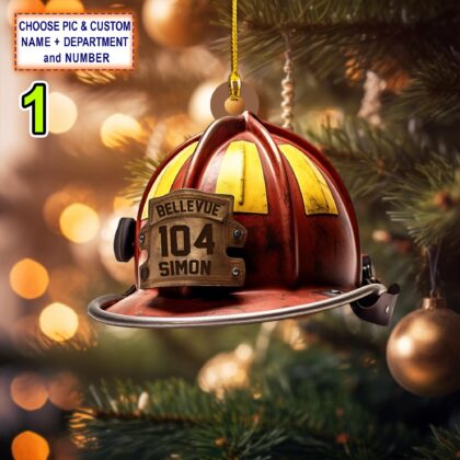 Custom Name – Number And Department Firefighter Helmet Personalized Ornament