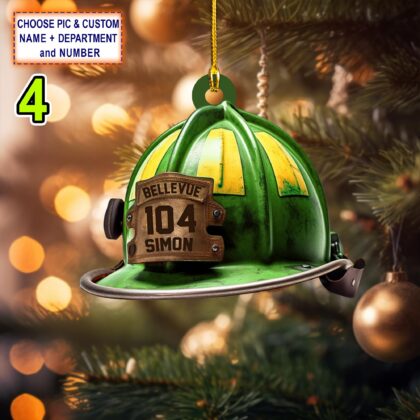 Custom Name – Number And Department Firefighter Helmet Personalized Ornament - Image 4