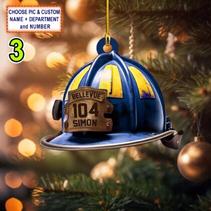Custom Name – Number And Department Firefighter Helmet Personalized Ornament - Image 3