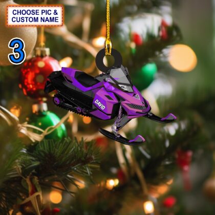 Custom Name Snowmobile Motorcycle Christmas Ornament – Christmas Tree Hanging Decor - Image 3