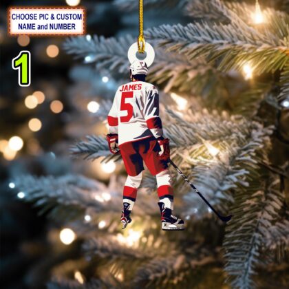 Custom Name And Number Ice Hockey Player Personalized Ornament