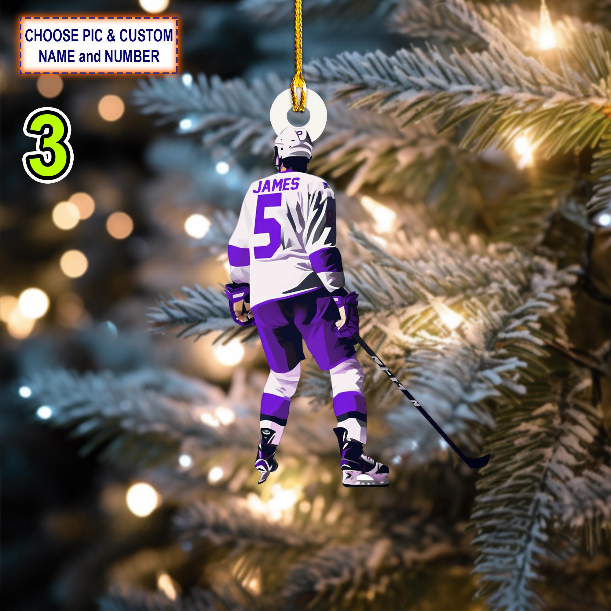 Custom Name And Number Ice Hockey Player Personalized Ornament - Image 3