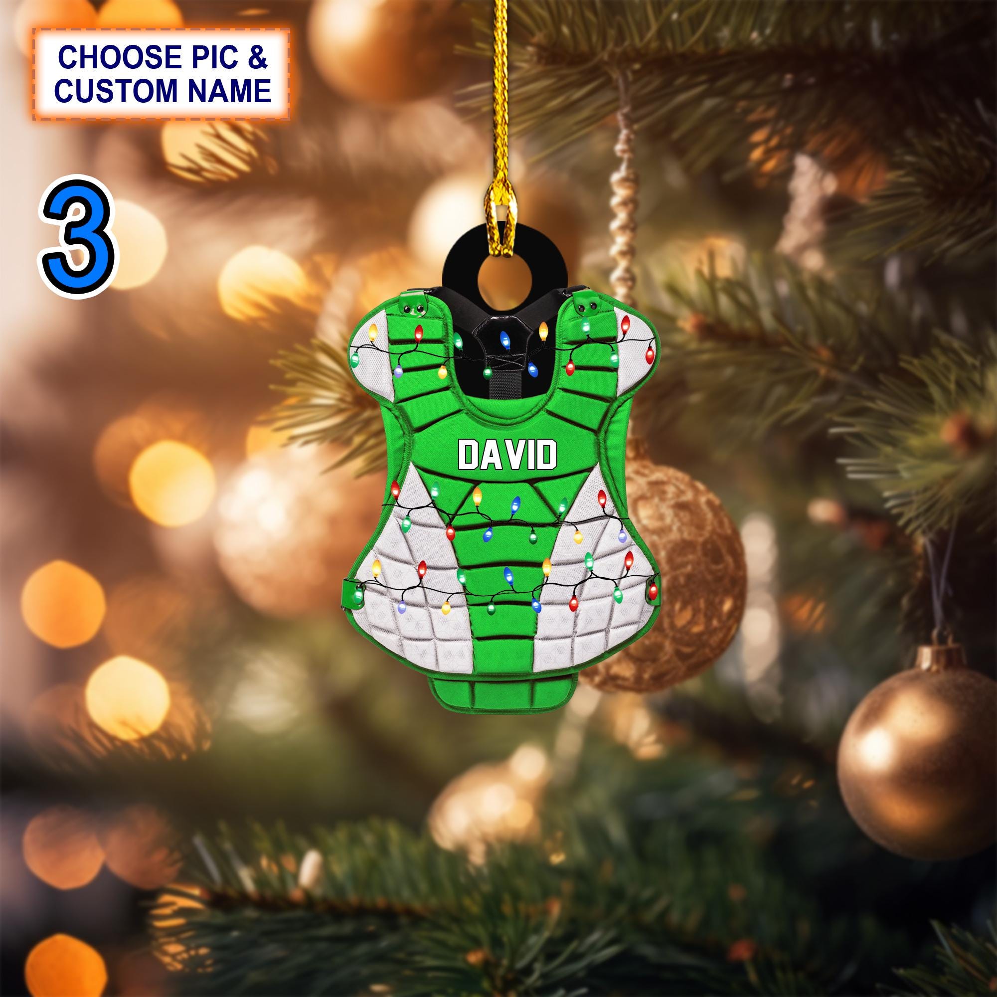 Custom Name Baseball Catcher Christmas Ornament – Christmas Tree Hanging Decor - Image 3