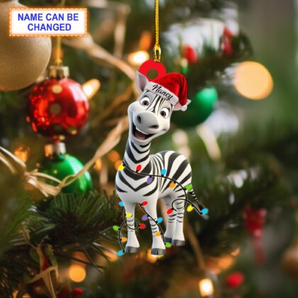 Custom Name Cute Zebra Smile Personalized Ornament – Christmas Tree Hanging Decor