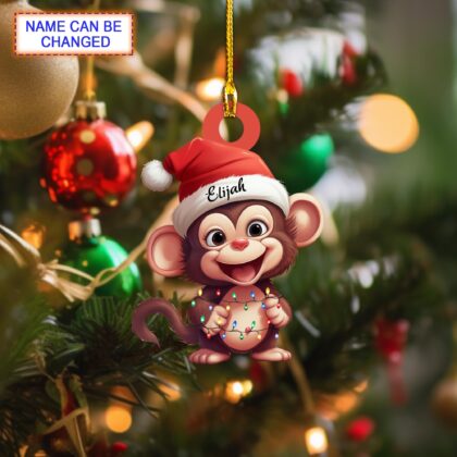 Custom Name Cute Monkey Xmas Personalized Ornament – Christmas Tree Hanging Decor