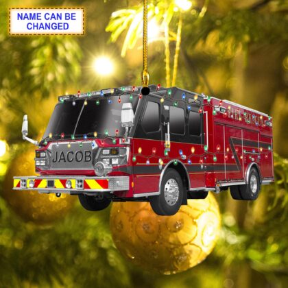 Custom Name Fire Truck With Led Light Christmas Ornament Vehicle
