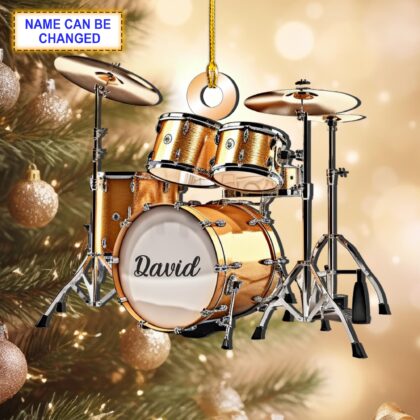 Custom Name Gold Drum Set Christmas Ornament – Christmas Tree Hanging Decor