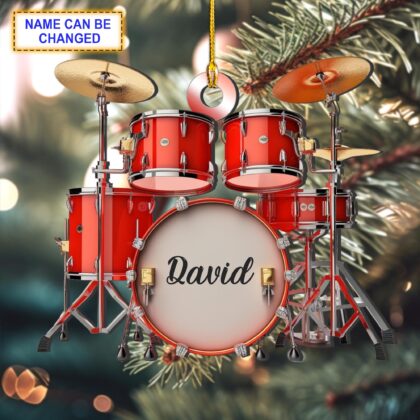 Custom Name Red Drum Set Christmas Ornament – Christmas Tree Hanging Decor