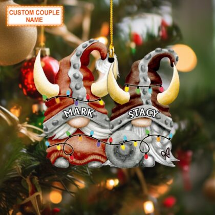 Custom Couple Name Viking Gnome Couple Christmas Ornament