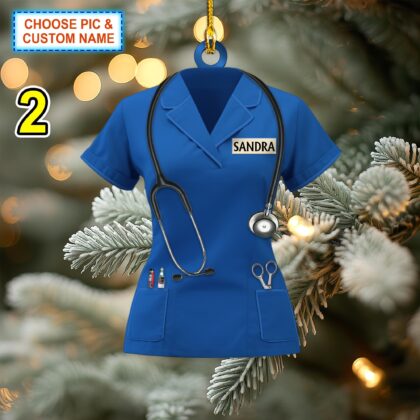 Custom Name Nurse Scrubs Christmas Ornament – Christmas Tree Hanging Decor - Image 2