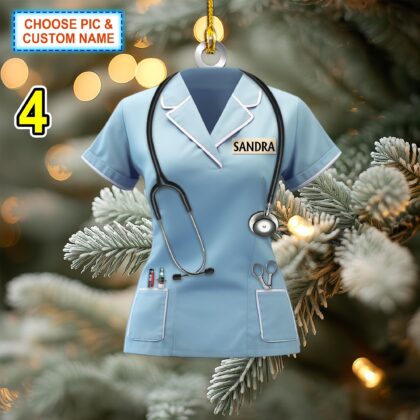 Custom Name Nurse Scrubs Christmas Ornament – Christmas Tree Hanging Decor - Image 4