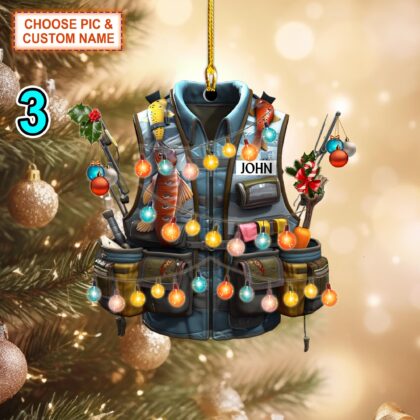 Custom Name Fishing Vest Christmas Ornament – Christmas Tree Hanging Decor - Image 3