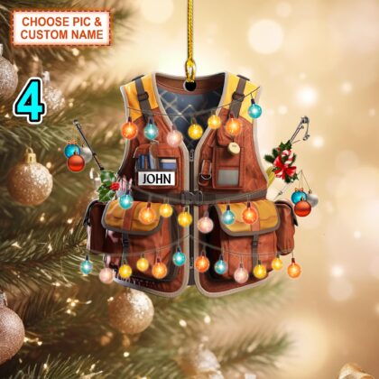 Custom Name Fishing Vest Christmas Ornament – Christmas Tree Hanging Decor - Image 4