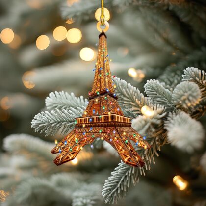 Eiffel Tower Personalized Ornament – Tree Hanging Decor Christmas Ornament Flat 2D Ornament Acrylic / Wooden