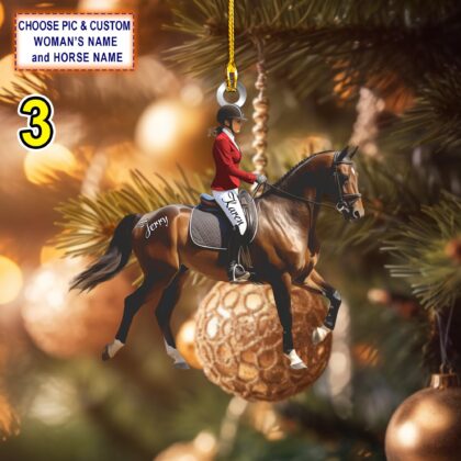 Custom Name Equestrian Girl Ride A Horse Christmas Ornament - Image 3