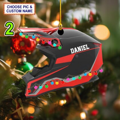 Alternative view of Custom Name Snowmobile Helmet Christmas Ornament – Christmas Tree Hanging Decor