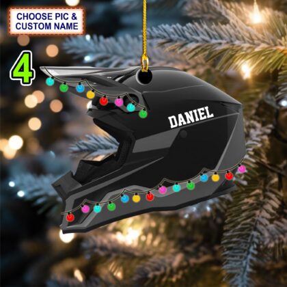 Custom Name Snowmobile Helmet Christmas Ornament – Christmas Tree Hanging Decor - Image 4