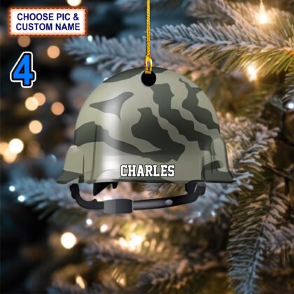 Custom Name Military Helmet Christmas Ornament – Christmas Tree Hanging Decor - Image 4