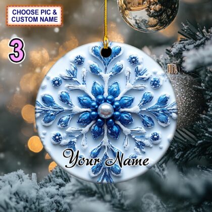 Custom Name Snowflake Christmas Ornament – Christmas Tree Hanging Decor - Image 3