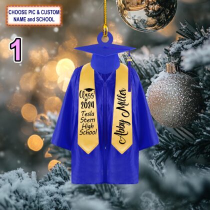 Custom Name Preschool Kindergarten Graduation Gown Cap Set Christmas Ornament