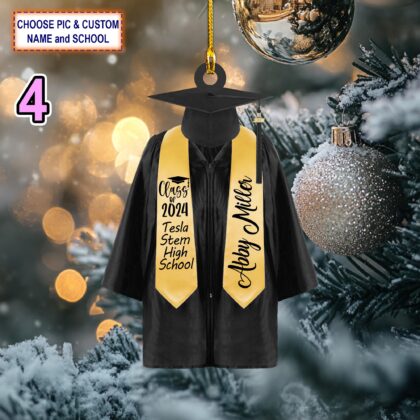Custom Name Preschool Kindergarten Graduation Gown Cap Set Christmas Ornament - Image 4