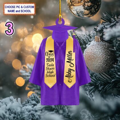 Custom Name Preschool Kindergarten Graduation Gown Cap Set Christmas Ornament - Image 3