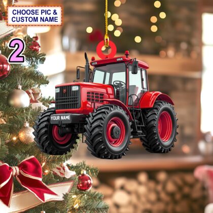 Custom Name Tractor Christmas Personalized Ornament – Christmas Tree Hanging Decor - Image 2