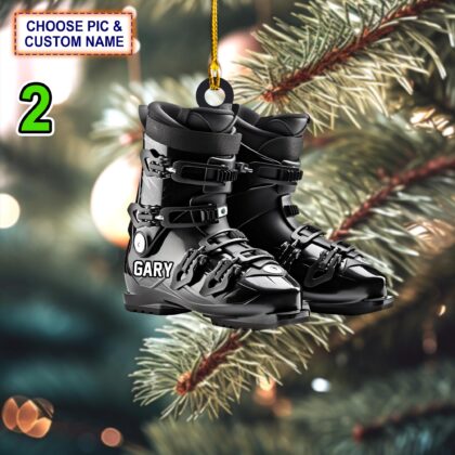 Custom Name Ski Boots Christmas Ornament – Christmas Tree Hanging Decor - Image 2