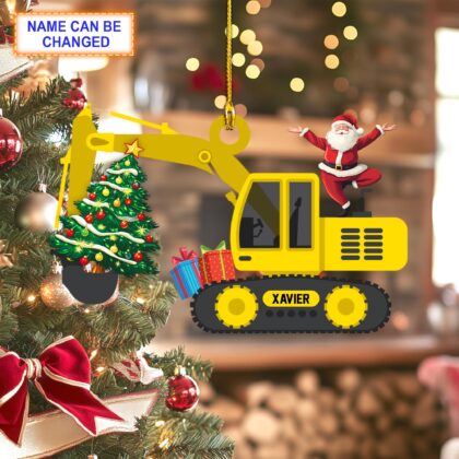 Custom Name Christmas Excavator Construction Personalized Ornament
