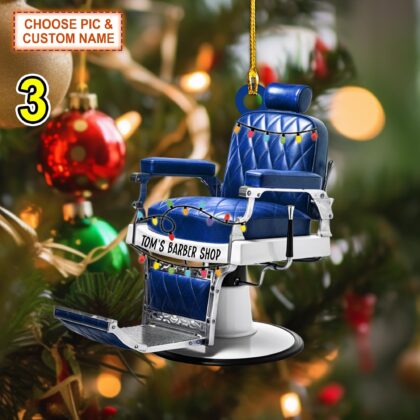 Custom Name Barber Chair Christmas Ornament – Christmas Tree Hanging Decor - Image 3