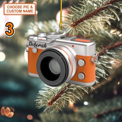 Custom Name Camera Christmas Ornament – Christmas Tree Hanging Decor - Image 3