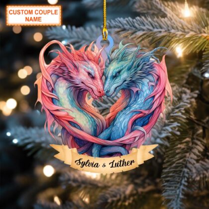Custom Couple Name Couple Dragon Christmas Ornament – Christmas Tree Hanging Decor