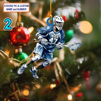 Alternative view of Custom Name And Number Lacrosse Players Christmas Ornament