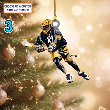 Custom Name And Number Lacrosse Players Christmas Ornament - Image 3