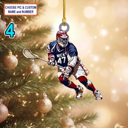 Custom Name And Number Lacrosse Players Christmas Ornament - Image 4