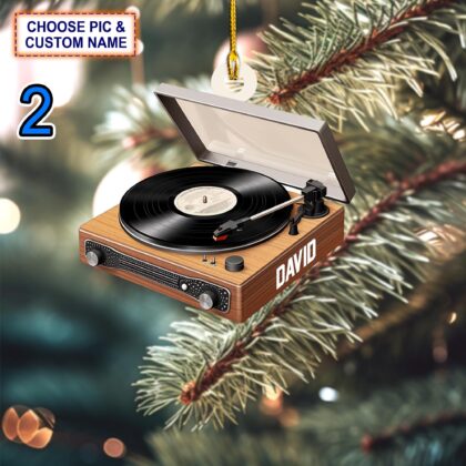 Custom Name Vinyl Record Player Christmas Ornament – Christmas Tree Hanging Decor - Image 2