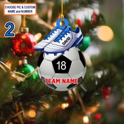 Alternative view of Custom Name And Number Soccer Christmas Ornament – Christmas Tree Hanging Decor