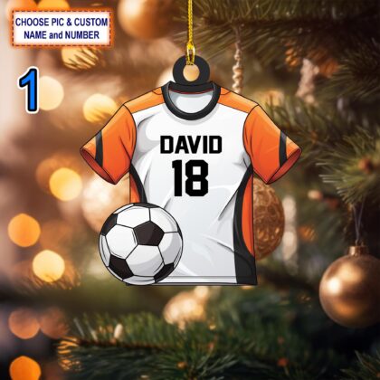 Custom Name And Number Soccer Uniform Christmas Ornament