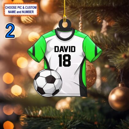 Alternative view of Custom Name And Number Soccer Uniform Christmas Ornament