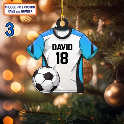 Custom Name And Number Soccer Uniform Christmas Ornament - Image 3