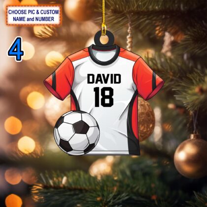 Custom Name And Number Soccer Uniform Christmas Ornament - Image 4