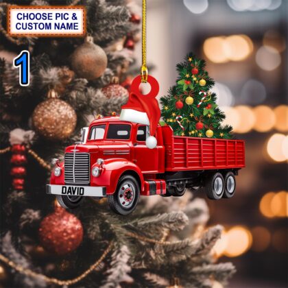 Custom Name Truck Merry Tree Christmas Personalized Ornament