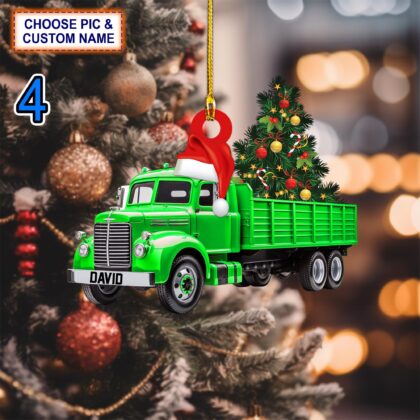 Custom Name Truck Merry Tree Christmas Personalized Ornament - Image 4