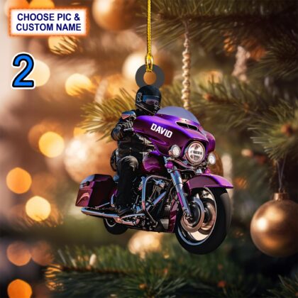 Alternative view of Custom Name Biker Street Glide Motorcycle Personalized Christmas Ornament