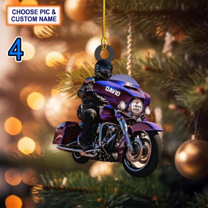 Custom Name Biker Street Glide Motorcycle Personalized Christmas Ornament - Image 4