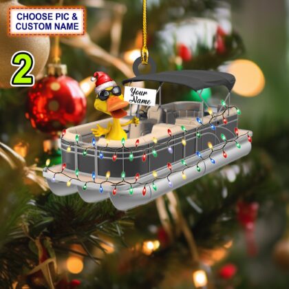 Alternative view of Custom Name Funny Yellow Duckies In Pontoon Boat Personalized Ornament